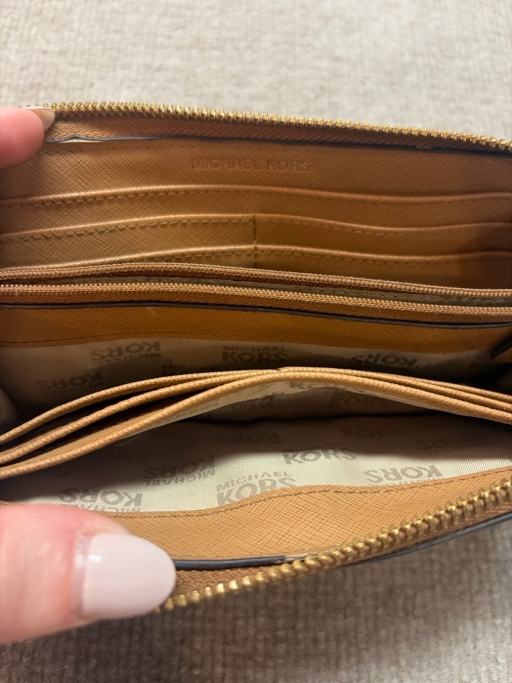 Michael Kors Brown Leather Zip-Around Wallet with Gold Studs - Picture 6 of 7